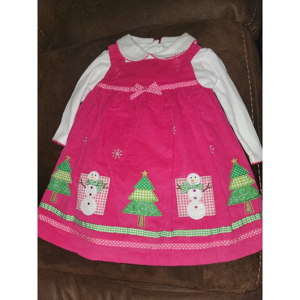 Sophie rose pink holiday Christmas winter tree snowman dress undershirt 12 month